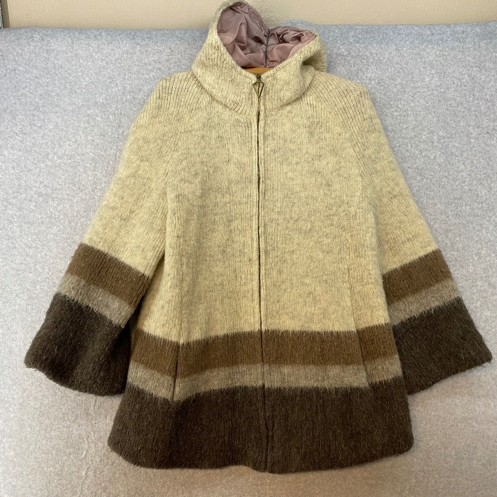 VINTAGE STOBI Size S Pure New Wool Full Zip Cardigan Denmark A Line • GORGEOUS!